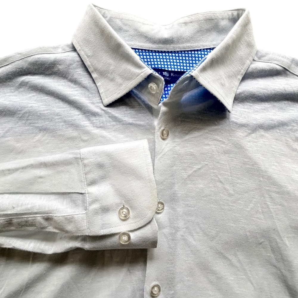 Stone Rose Button Down Shirt Mens 6 White Cotton Slub Knit Preppy Luxury